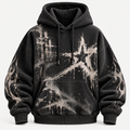 Distressed Starburst Oversized Black Graphic Hoodie