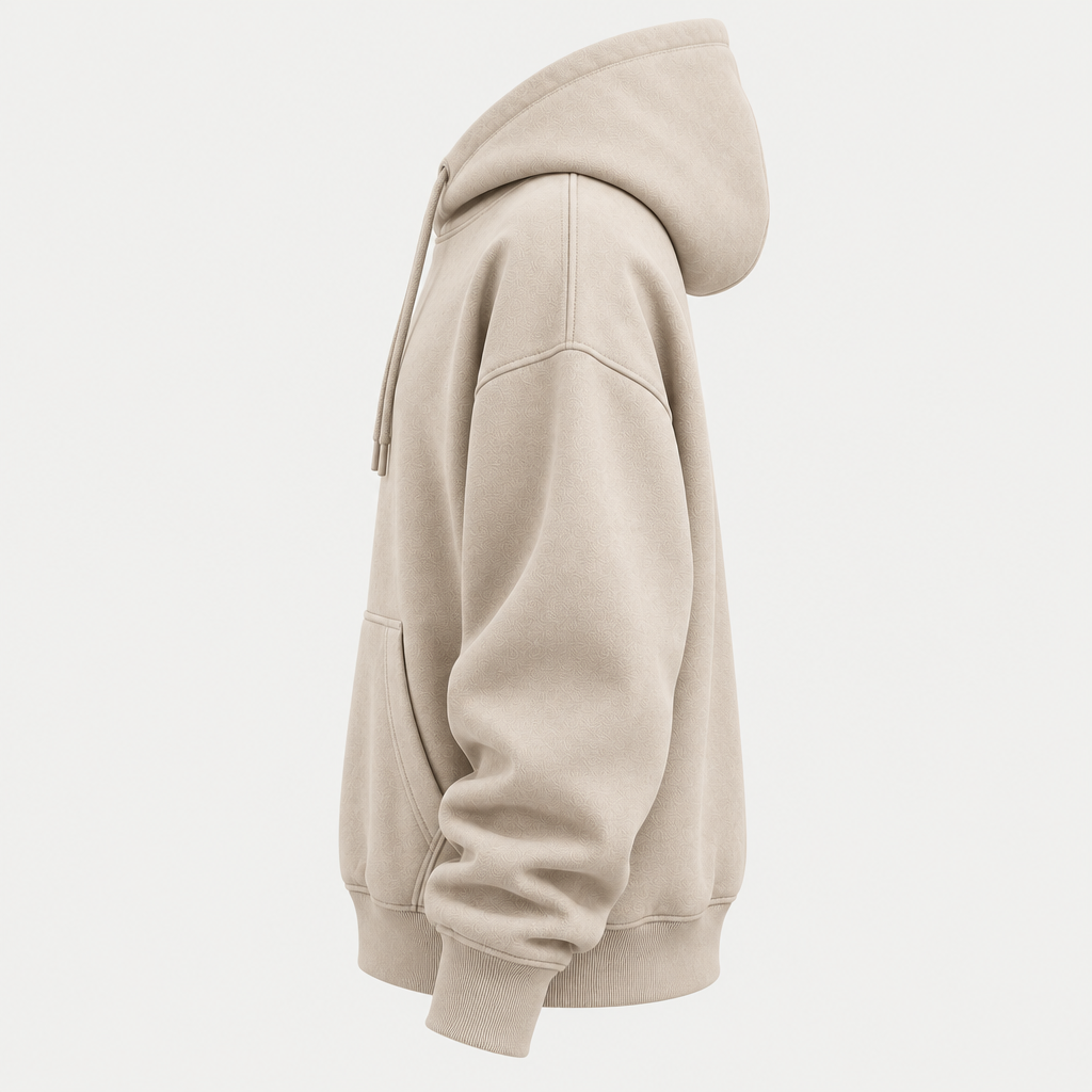 Oversized beige hoodie side view