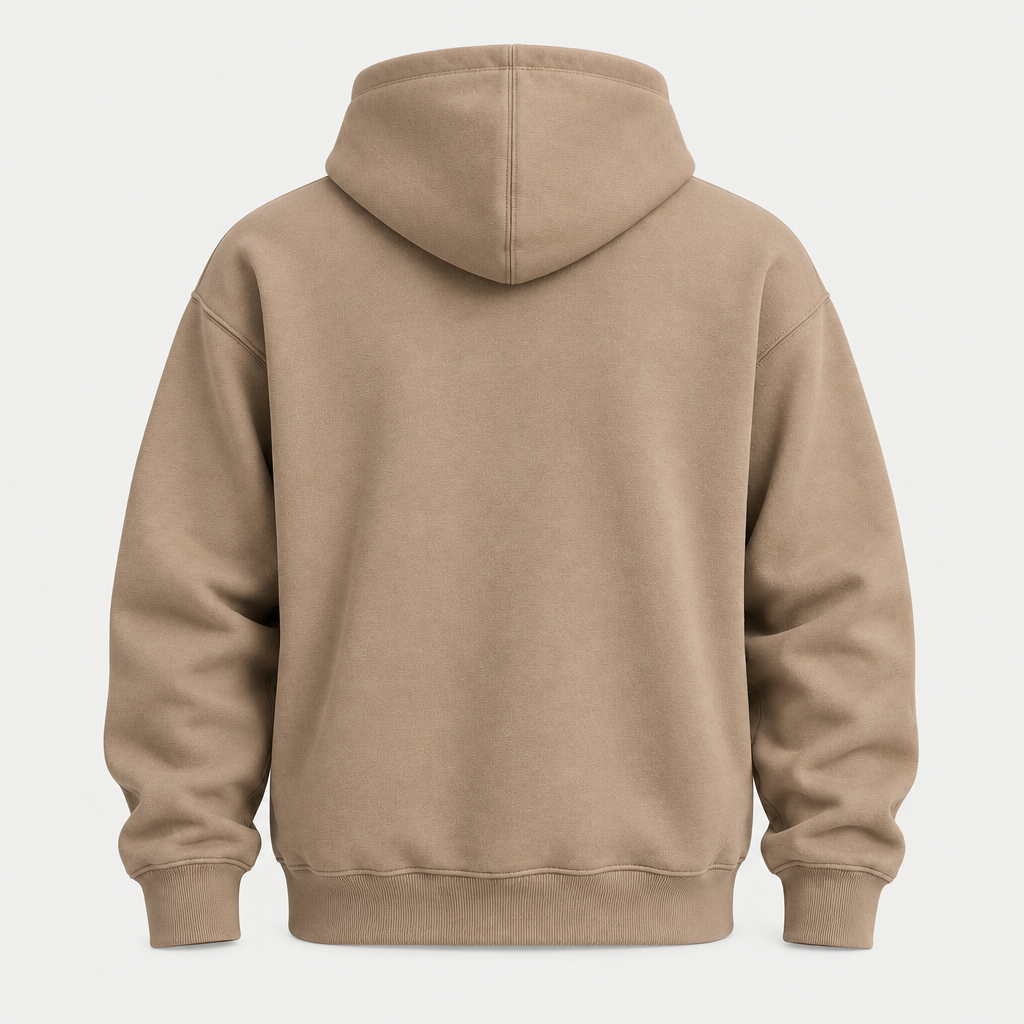 Minimal taupe oversized hoodie back view