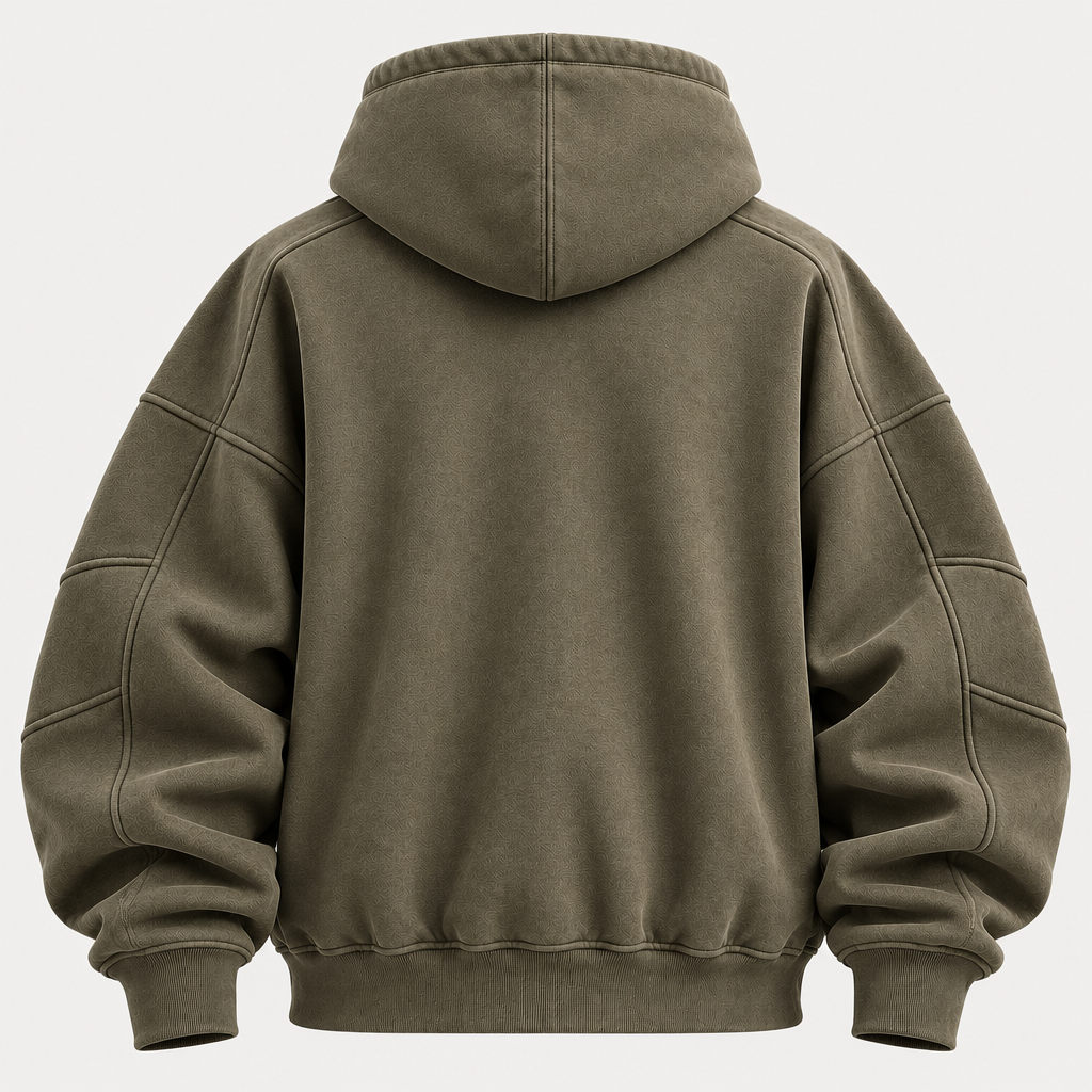 Oversized olive green hoodie back view