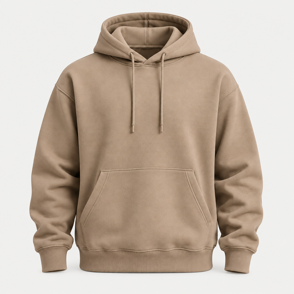 Minimal taupe oversized hoodie front view