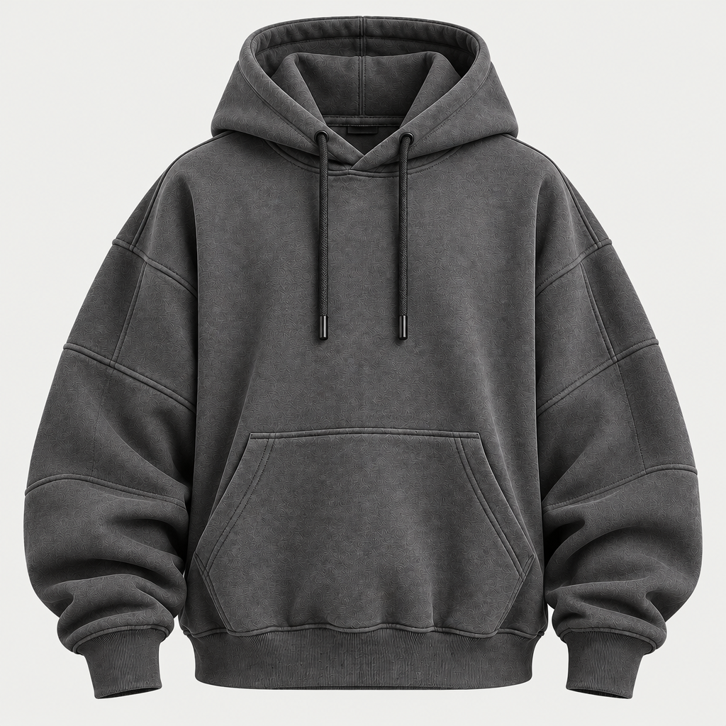 Oversized charcoal grey hoodie front view