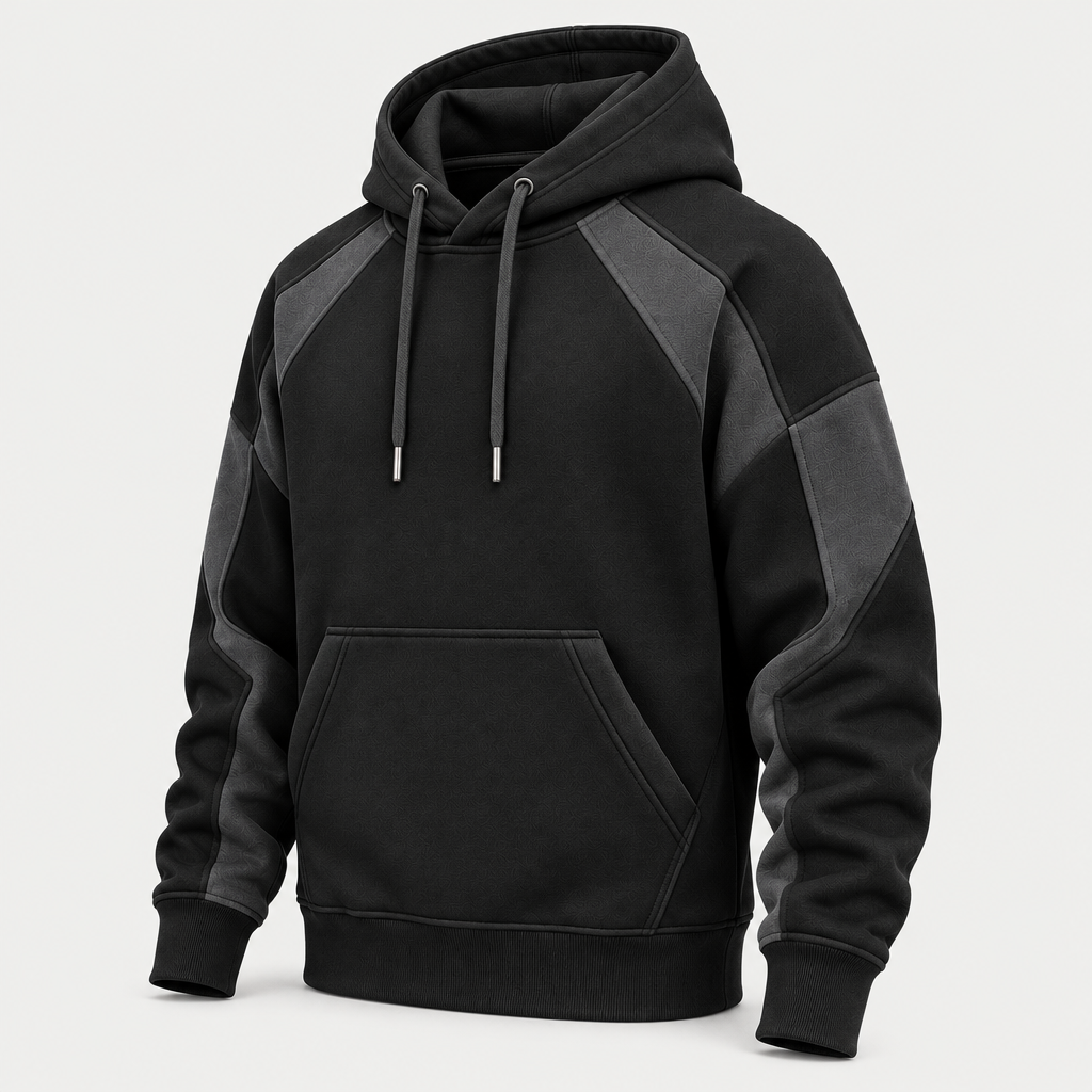 Black technical hoodie 3/4 angle view
