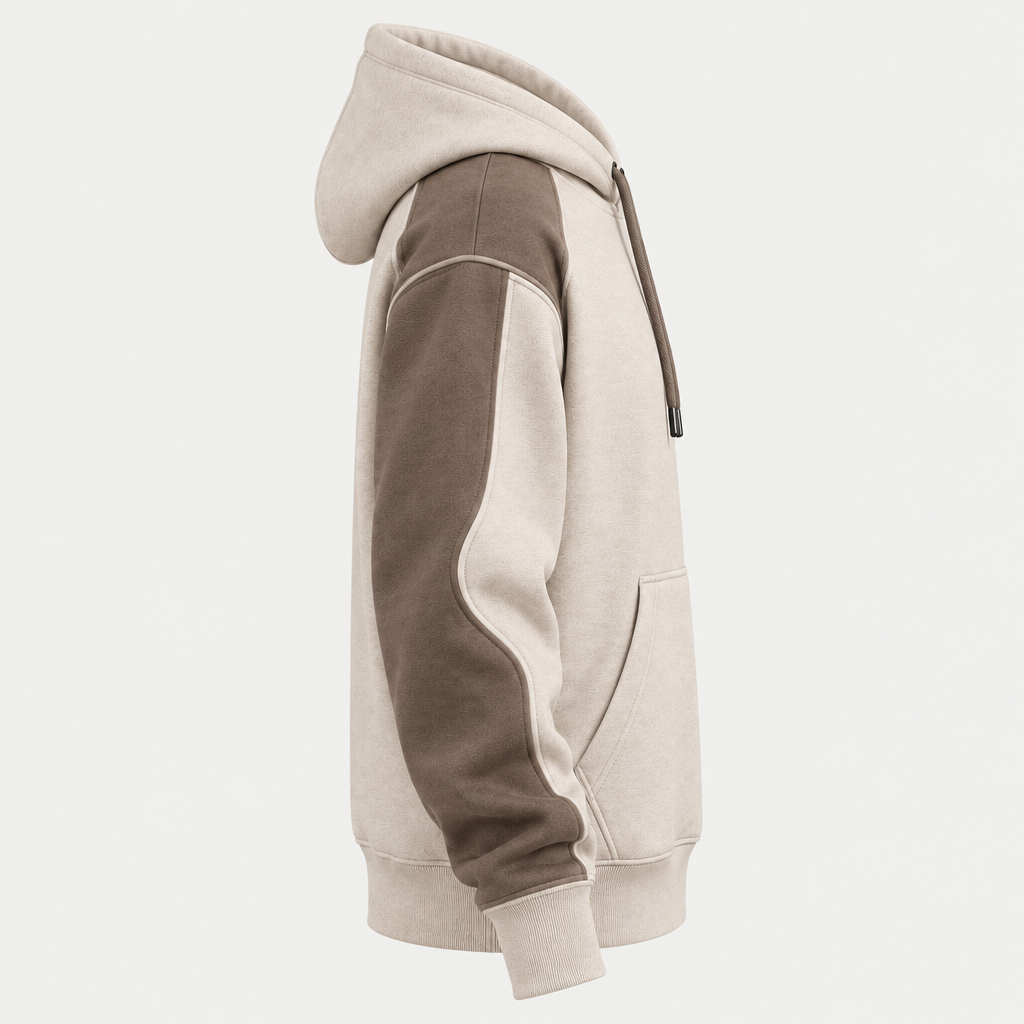 Two-tone oatmeal taupe hoodie side view