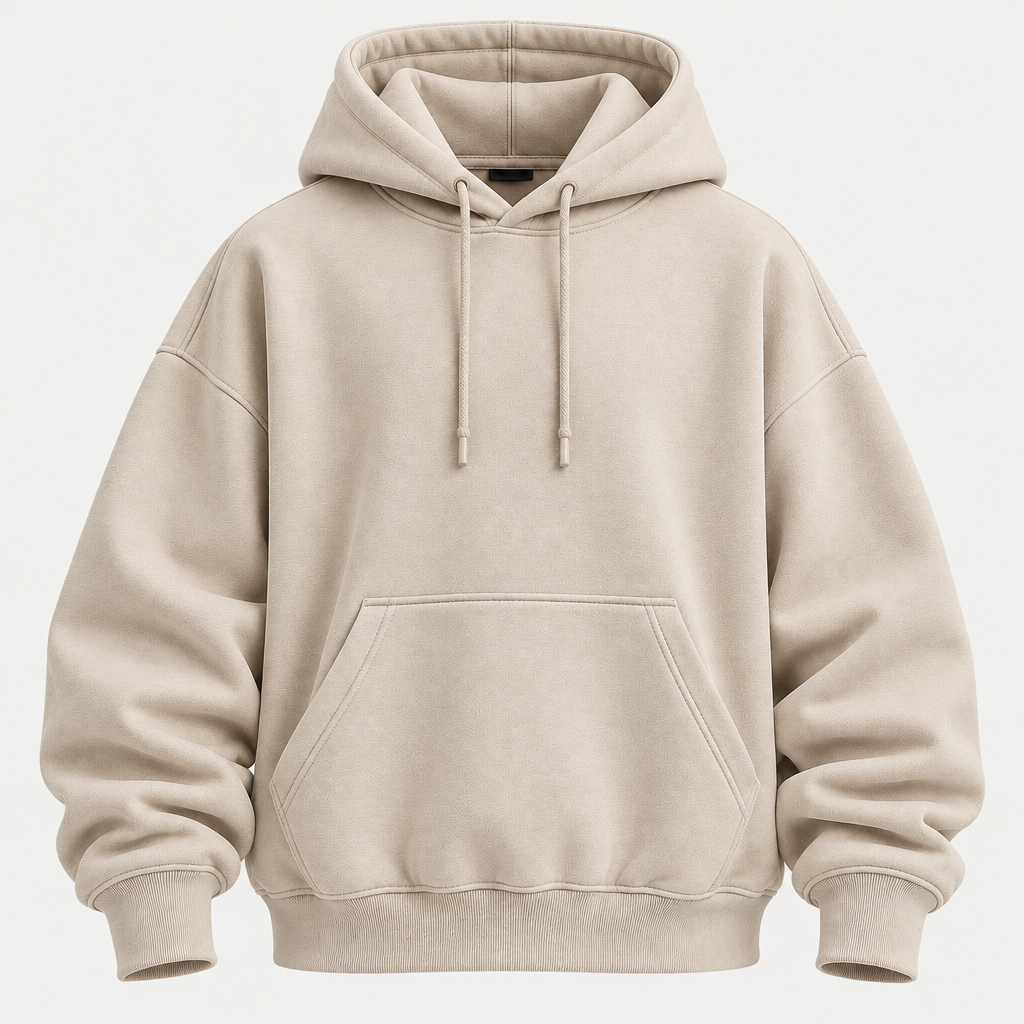 Oversized beige hoodie front view