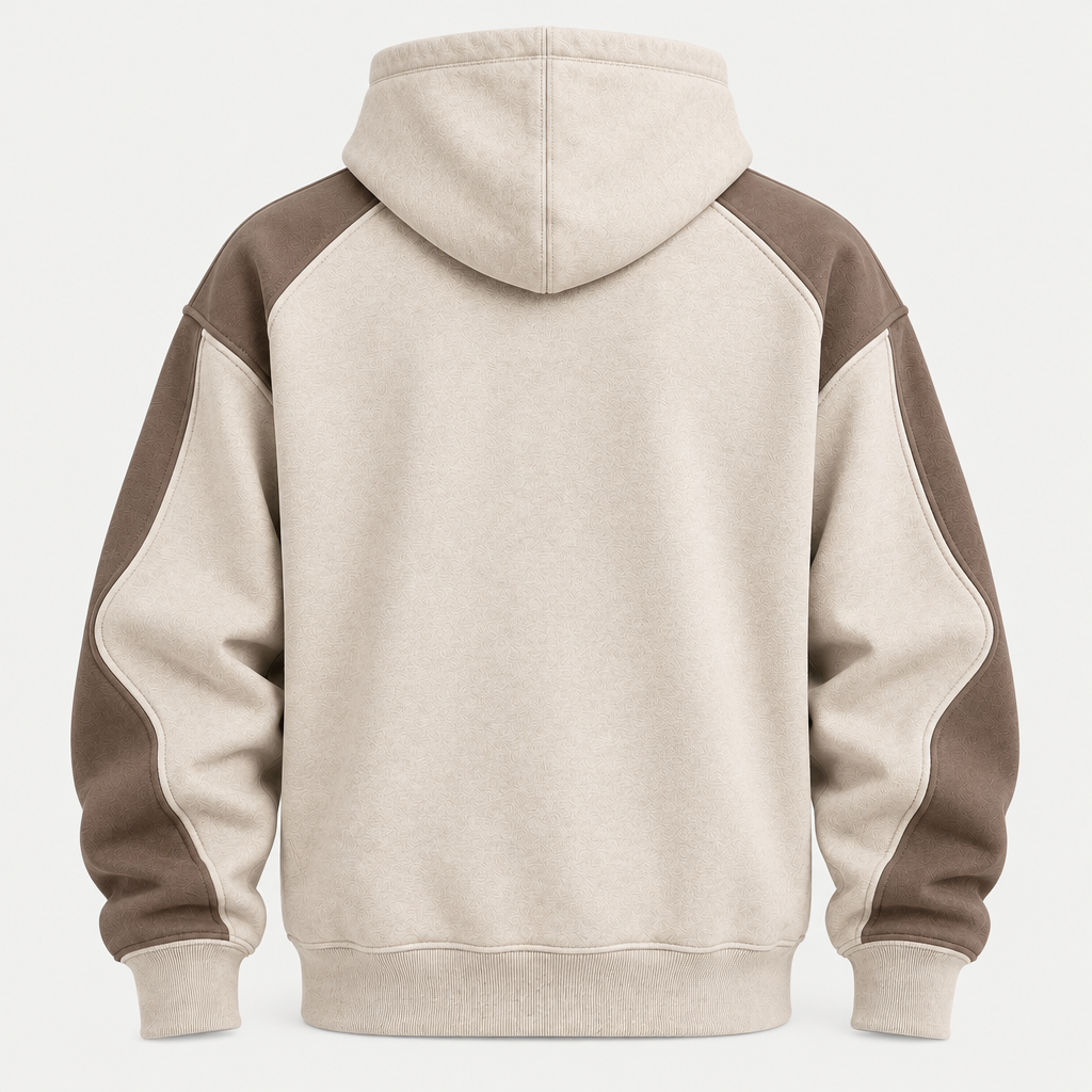 Two-tone oatmeal taupe hoodie back view