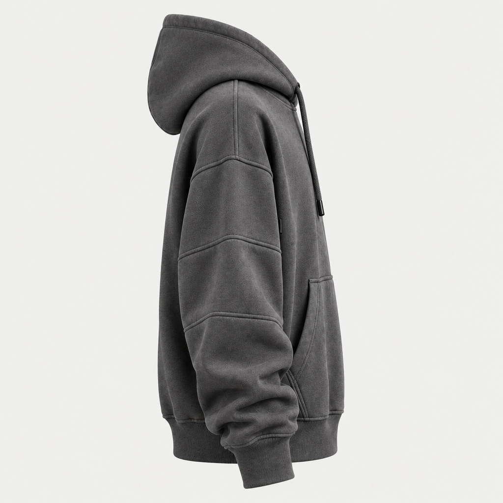 Oversized charcoal grey hoodie side view