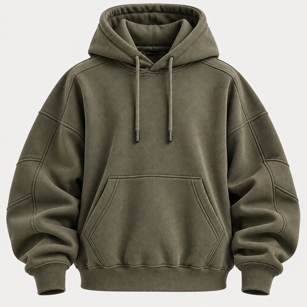 Oversized olive green hoodie front view