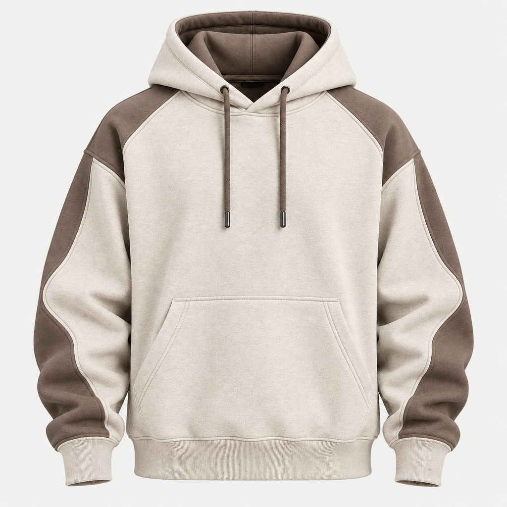 Two-tone oatmeal taupe hoodie front view