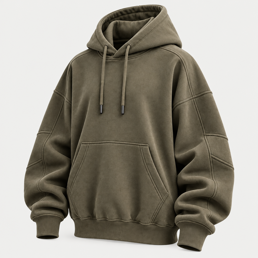 Oversized olive green hoodie 3/4 angle view