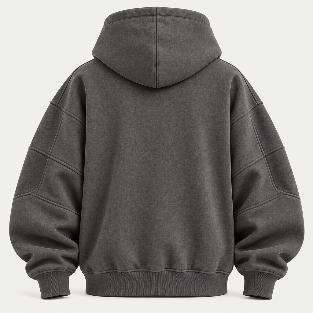Oversized charcoal grey hoodie back view