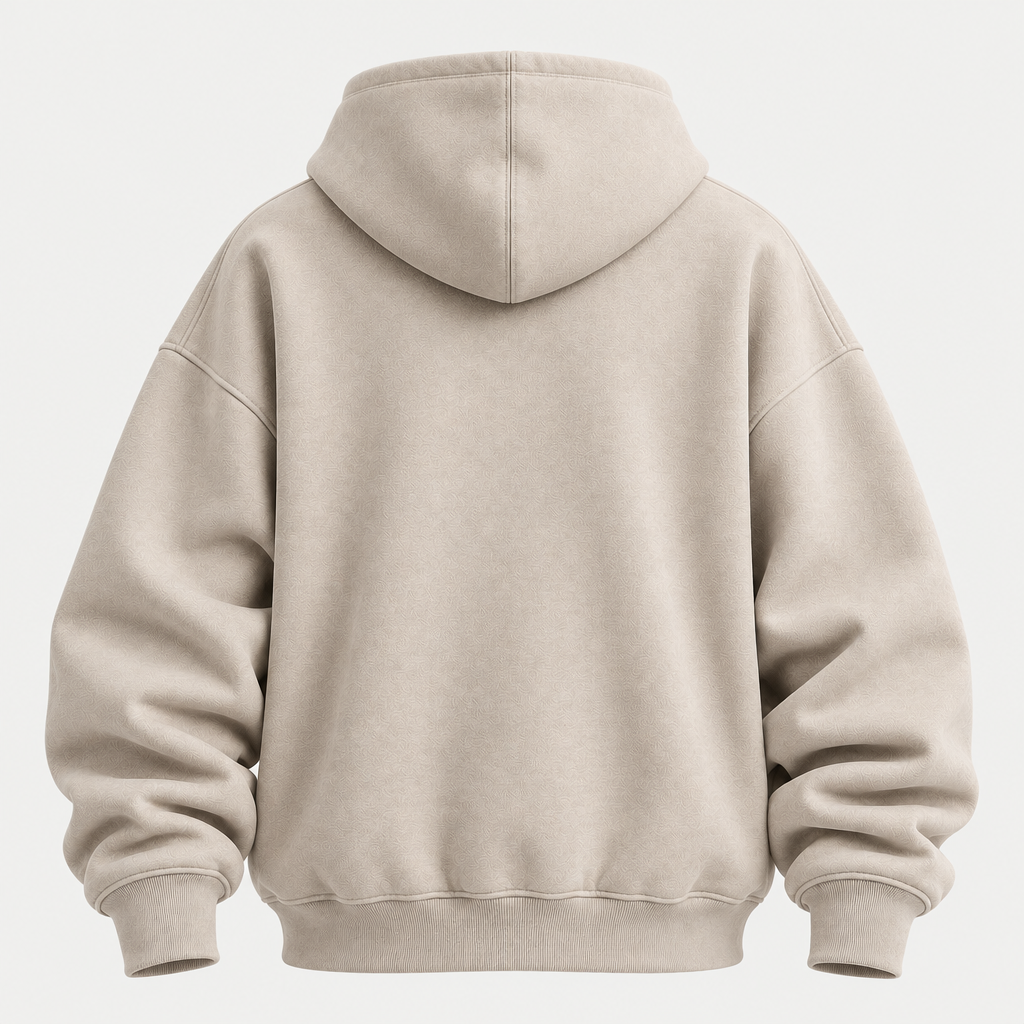 Oversized beige hoodie back view